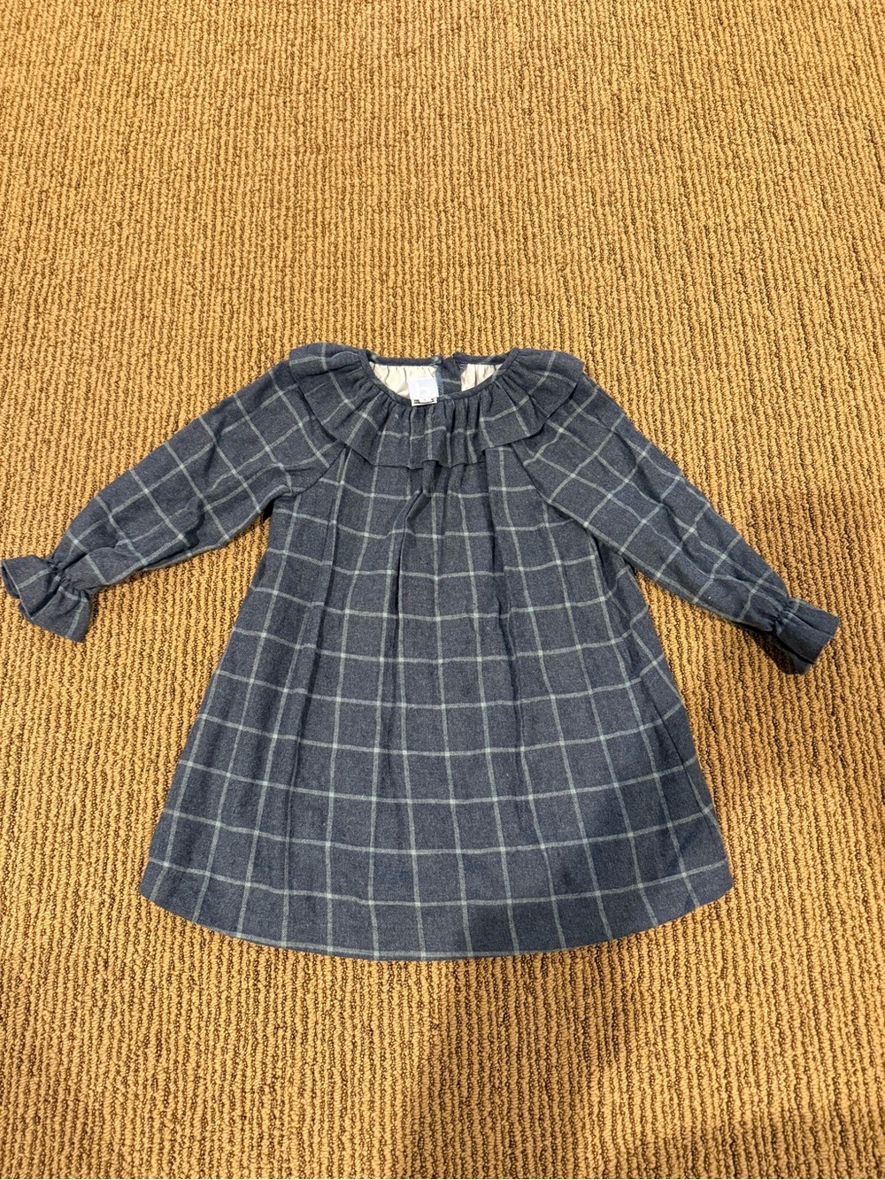Navy Windowpane Ruffle Collar Dress